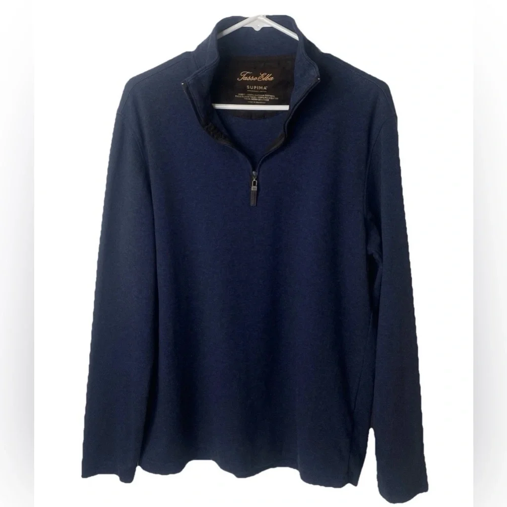 Tasso Elba Men’s Supima Cotton Quarter Zip Pullover Sweater Medium Navy Blue‎